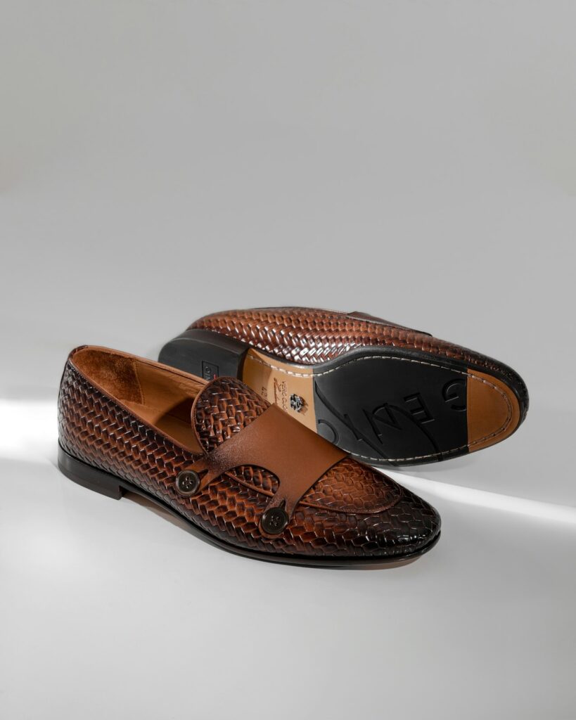 Tan Woven Strap Leather Slides